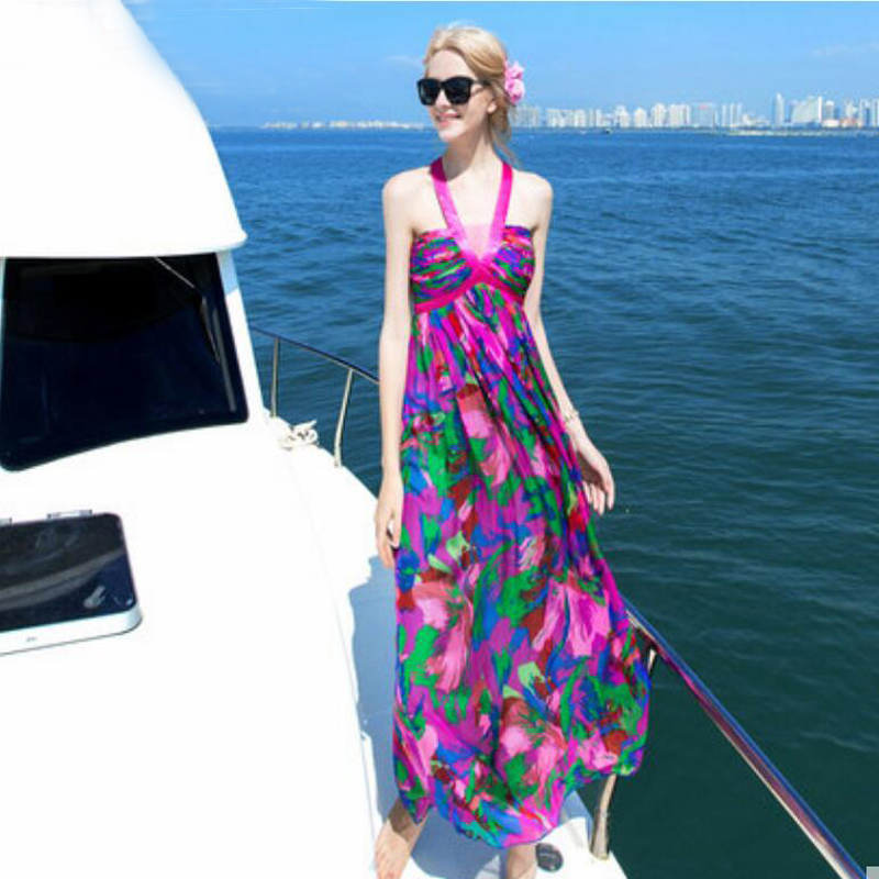 Women 100 Silk dress Beach dress 100% Natural Silk Rose Print dress Strapless Holiday summer dresses